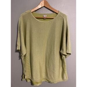 Chicos Sweater Tunic Womens 3 US XL Green Metallic Knit Dolman Sleeve Pullover